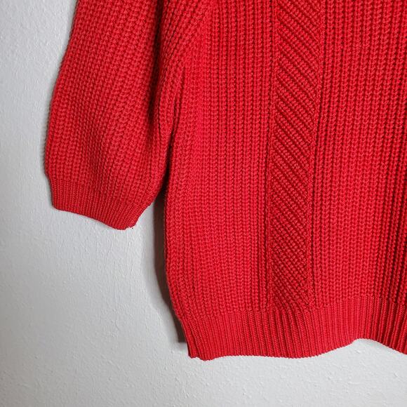 Moussy Red Elbow Sleeve Cable Knit Crew Neck Pullover Sweater Free Size Classic - Picture 6 of 12